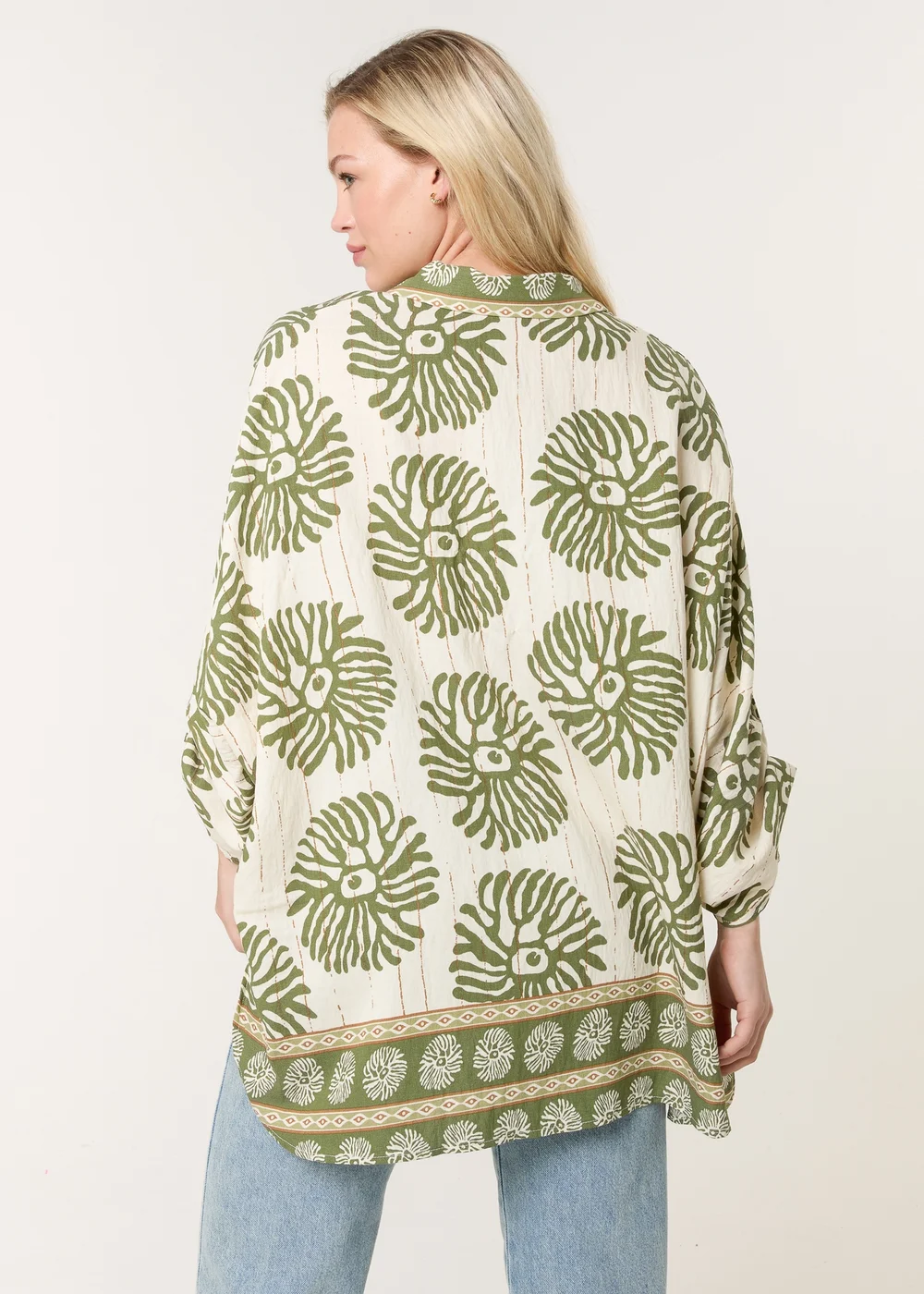 Blue Vanilla Khaki Abstract Oversized Shirt - One Size Image 2