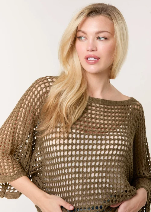 Blue Vanilla Khaki Round Neck Net Top - Medium/Large Image 3