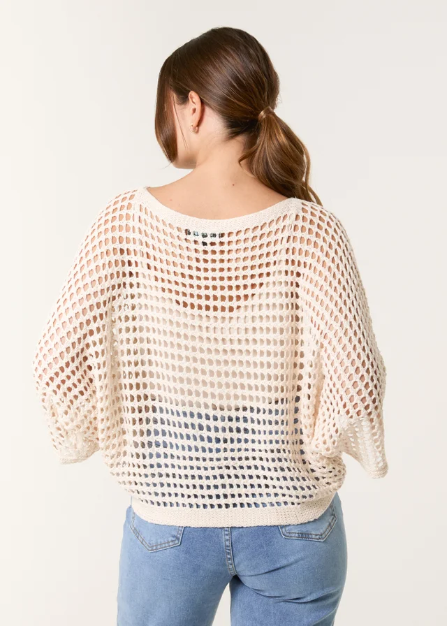 Blue Vanilla Stone Round Neck Net Top