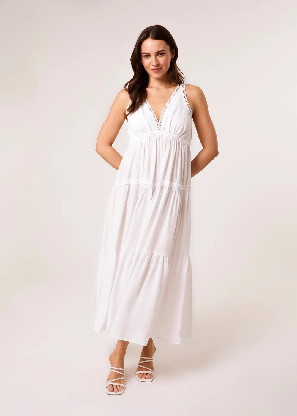 Blue Vanilla Ivory Maxi V Neck Dress - L Image 1