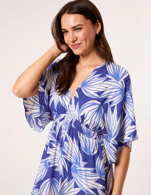 Blue Vanilla Blue Printed Leaf Wide Leg Jumpsuit - S/M Image 3