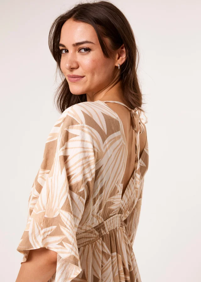 Blue Vanilla Mocha Printed Leaf Wide Leg Jumpsuit