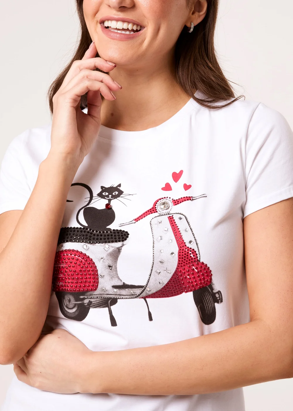 Blue Vanilla White Printed Cat T-Shirt - Small Image 3