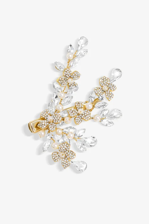 Jon Richard Gold Plated Crystal Spray Floral And Pearl Embellished Hair Slide - One Size Image 1