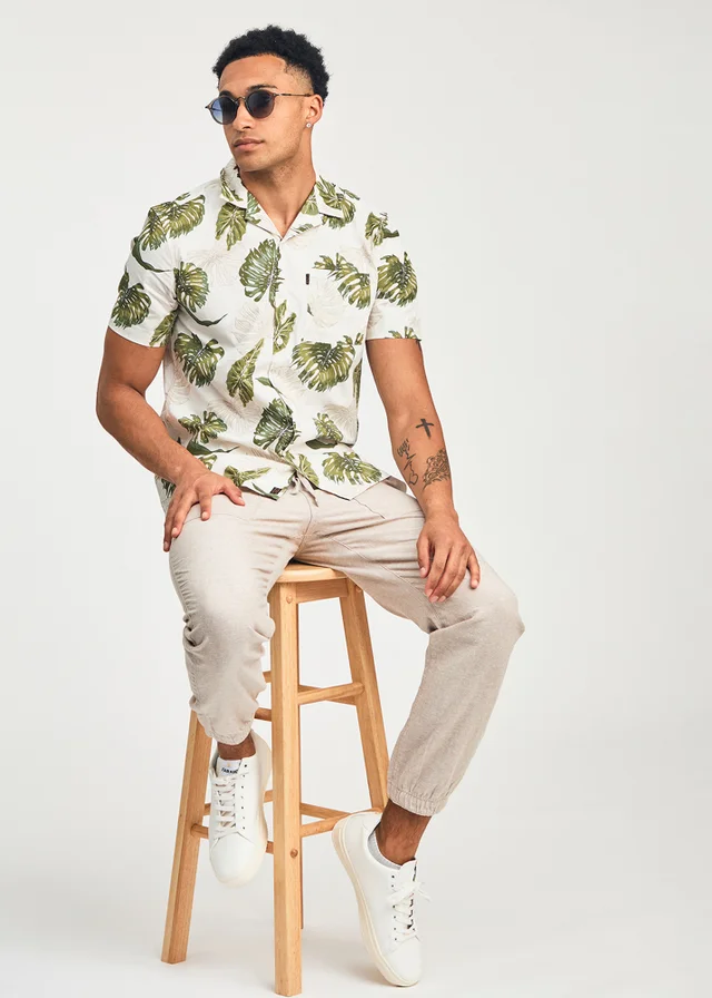 Tokyo Laundry Green Cotton Printed Poplin Short Sleeve Shirt