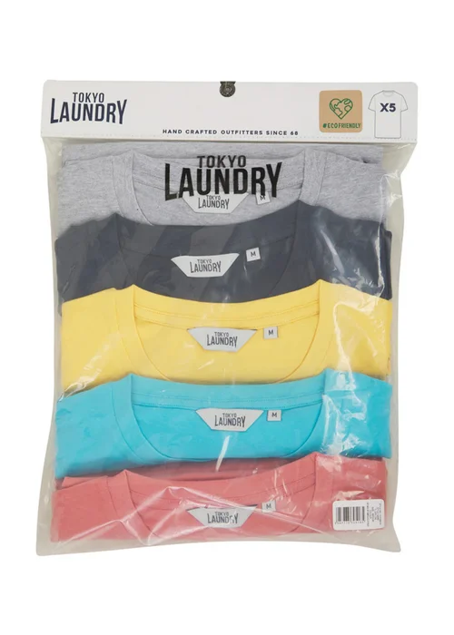 Tokyo Laundry Blue Cotton 5-Pack Short Sleeve T-Shirts - Medium Image 3