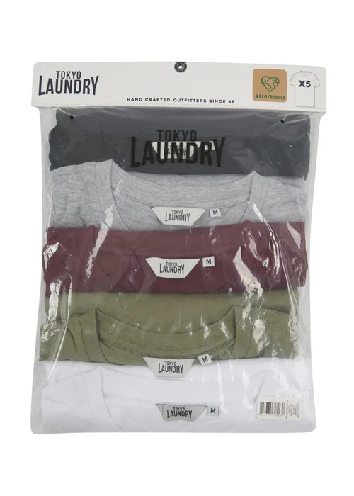 Tokyo Laundry Burgundy Cotton 5-Pack Short Sleeve T-Shirts - Large Image 3
