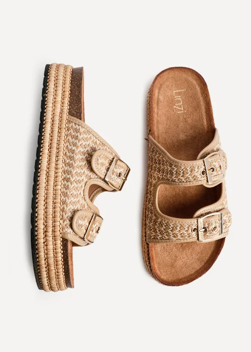 Linzi Cici Beige Aztec Woven Double Buckle Flatform Slider Sandal - Size 5 Image 4