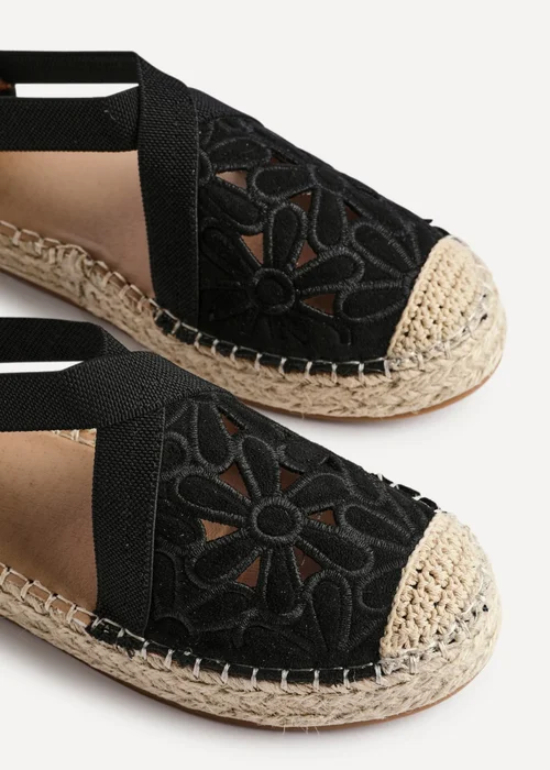 Linzi Jillian Black Faux Suede Flower Cut Out Espadrille Sandal - Size 7 Image 4