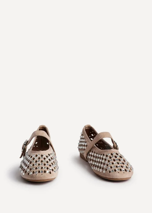 Linzi Delicate Sand Suede Diamante Embellished Ballet Pumps - Size 7 Image 3