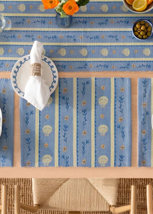 furn. Blue Sea Shells Indoor/Outdoor Table Runner - 180x35cm Image 3