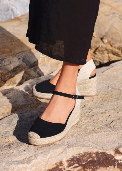 Linzi Present Black Faux Suede Closed Toe And Open Back Espadrille Wedge - Size 7 Image 1