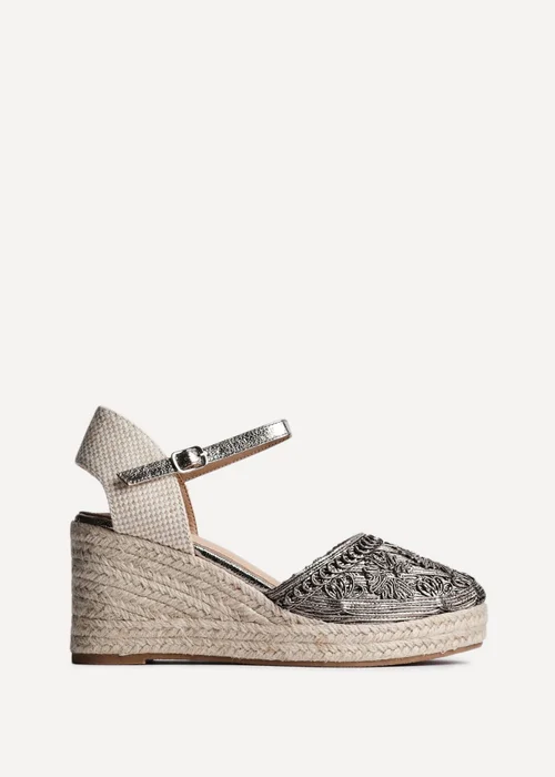 Linzi Mystic Pewter Embroidered Closed Toe Espadrille Wedge - Size 5 Image 2