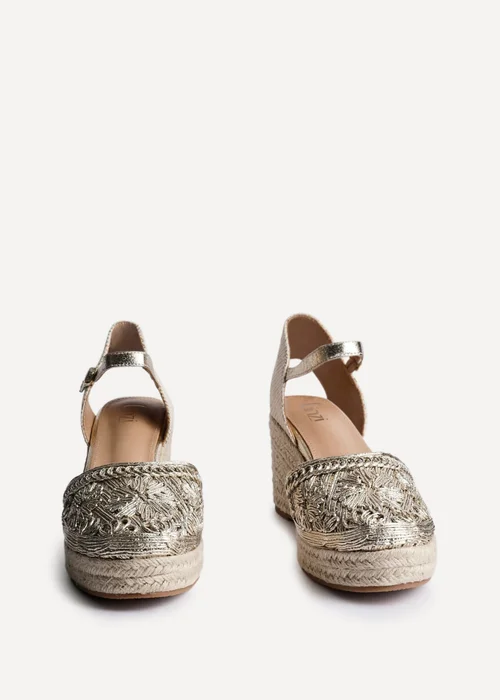 Linzi Mystic Gold Embroidered Closed Toe Espadrille Wedge - Size 8 Image 3