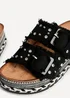 Linzi Bahama Black Diamante Studded Double Buckle Flatform Slider Sandal - Size 6 Image 4