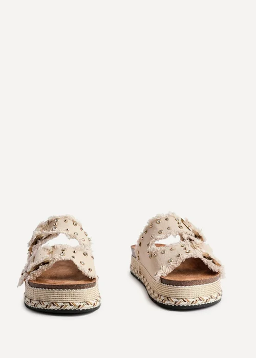 Linzi Bahama Beige Diamante Studded Double Buckle Flatform Slider Sandal - Size 5 Image 3