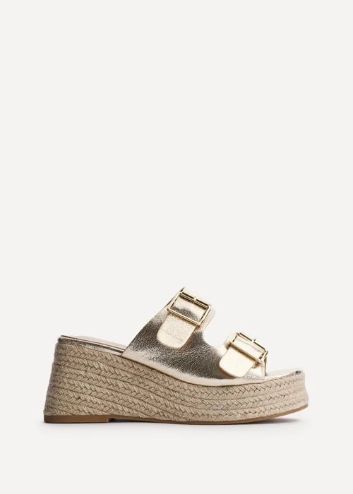 Linzi Impact Gold Faux Leather Double Buckle Espadrille Wedge Mule - Size 7 Image 2