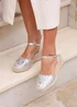 Linzi Florentina Silver Floral Embroidered Espadrille Platform Wedge - Size 7 Image 1