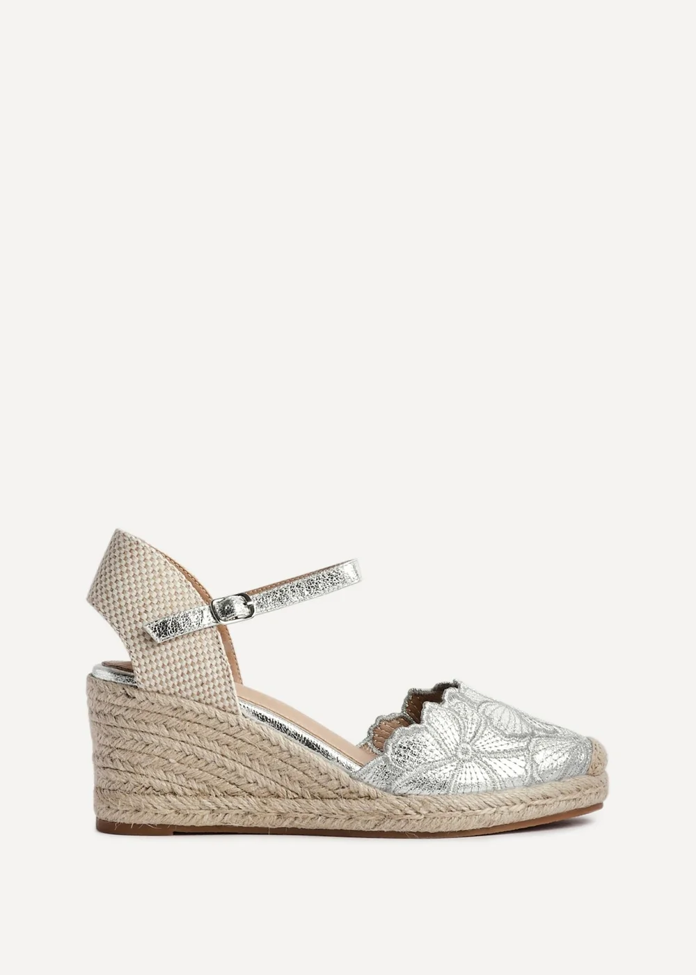 Linzi Florentina Silver Floral Embroidered Espadrille Platform Wedge - Size 7 Image 2