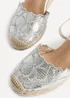 Linzi Florentina Silver Floral Embroidered Espadrille Platform Wedge - Size 7 Image 5