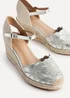 Linzi Florentina Silver Floral Embroidered Espadrille Platform Wedge - Size 7 Image 4