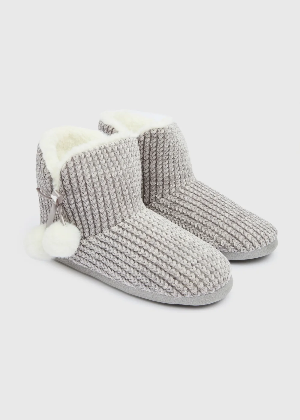 Grey Knit Boot Slipper - Small Image 1