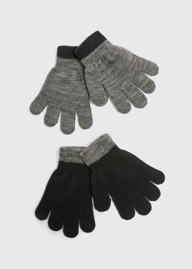2 Pack Boys Black Gloves