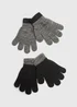 2 Pack Boys Black Gloves - One Size Image 1