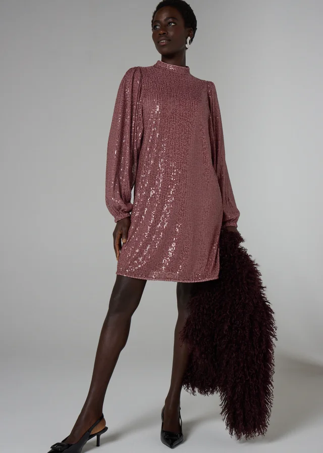 Et Vous Mauve Sequin Batwing Mini Dress