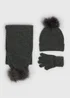 3 Piece Girls Charcoal Sparkle Hat Set (3-13yrs) - Age 7-10 Years Image 1
