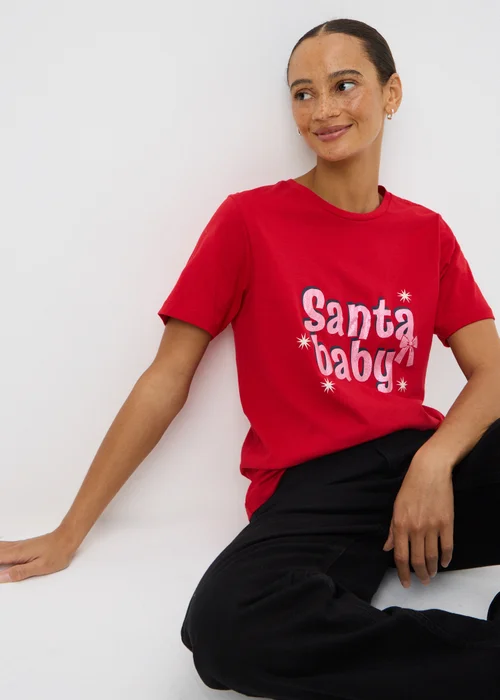 Red Santa Baby Slogan Pyjama T-Shirt - Extra small Image 1