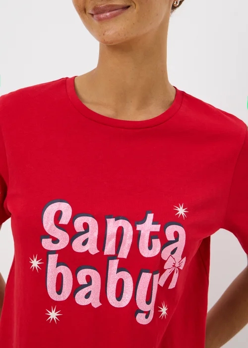Red Santa Baby Slogan Pyjama T-Shirt - Extra small Image 3