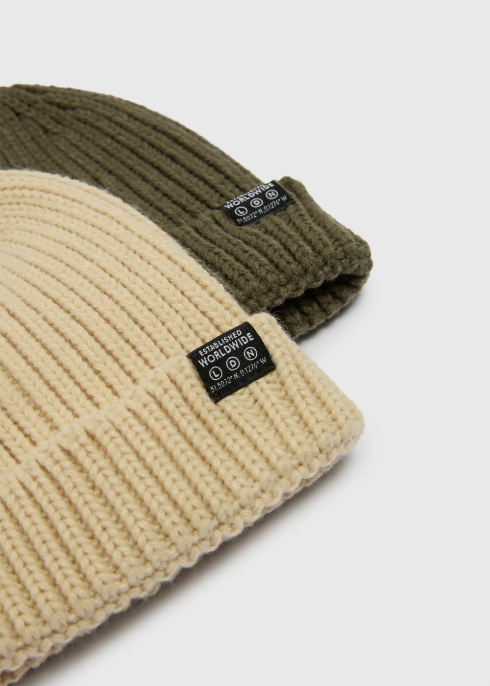 2 Pack Boys Khaki & Beige Beanie Set (3-13yrs) - Age 7-10 Years Image 2