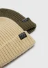 2 Pack Boys Khaki & Beige Beanie Set (3-13yrs) - Age 7-10 Years Image 2