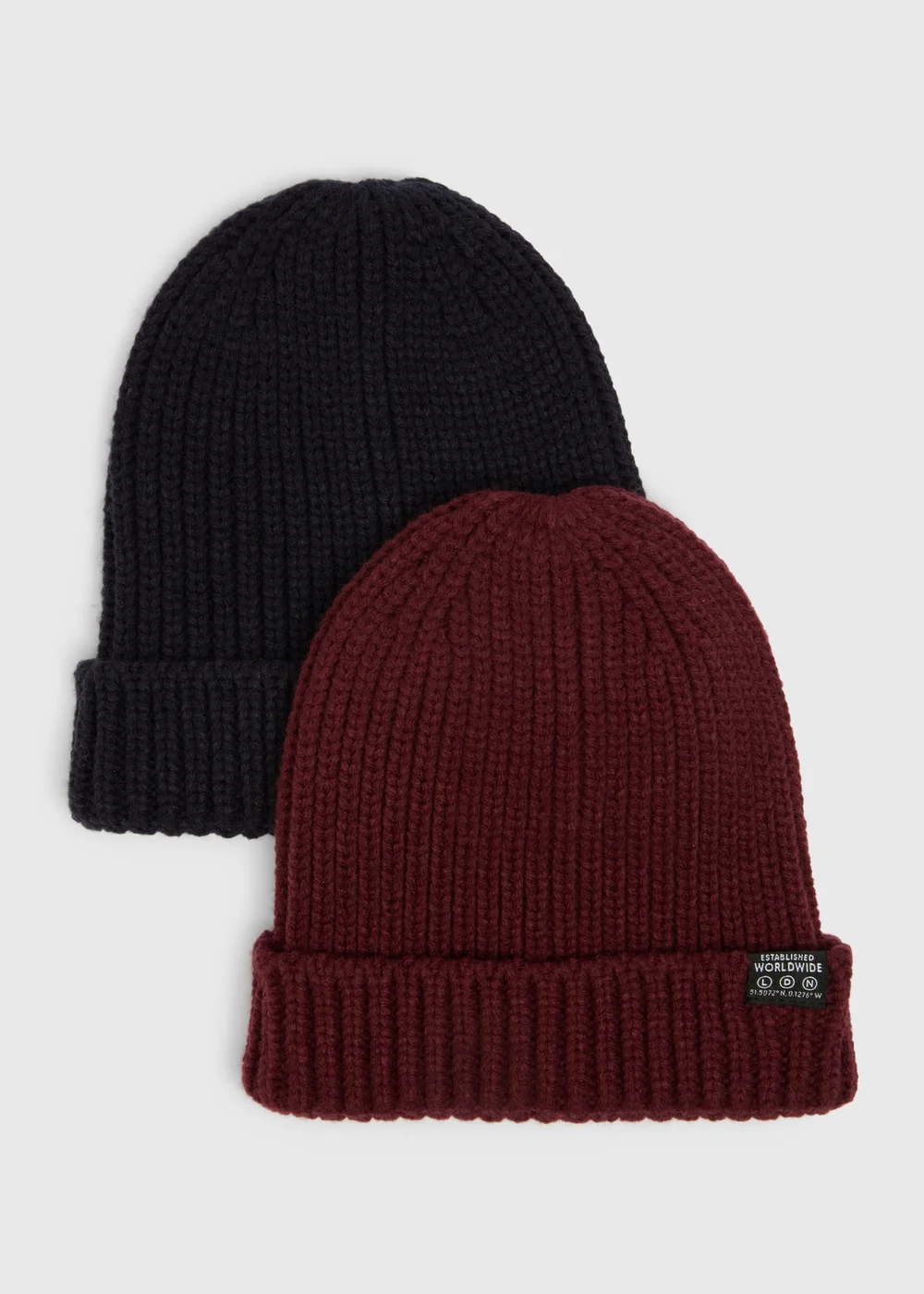 2 Pack Boys Burgundy & Navy Beanie Set (3-13yrs) - Age 7-10 Years Image 1