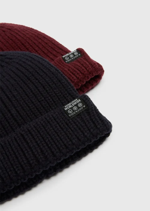 2 Pack Boys Burgundy & Navy Beanie Set (3-13yrs) - Age 7-10 Years Image 2