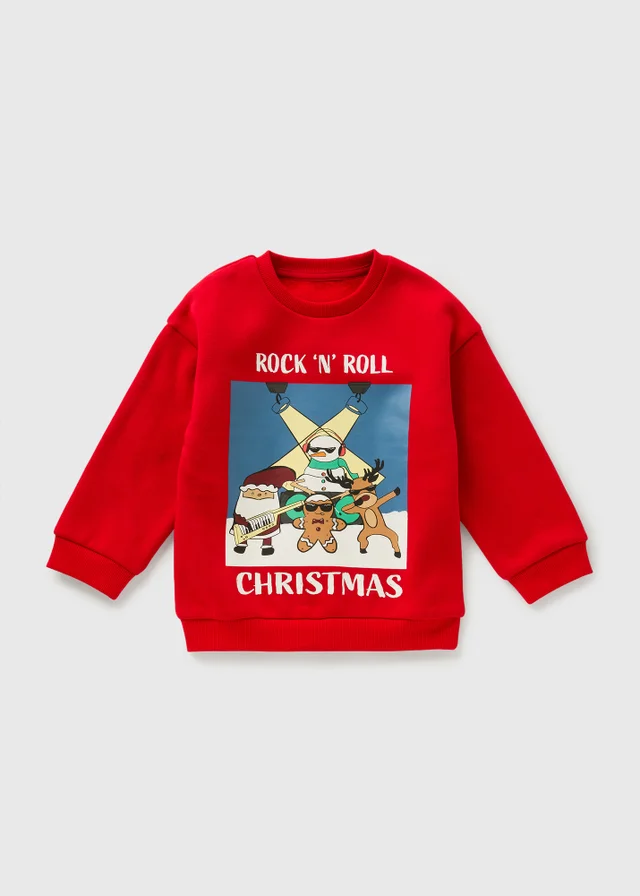 Boys Red Christmas Rock N Roll Sweatshirt (1-7yrs)