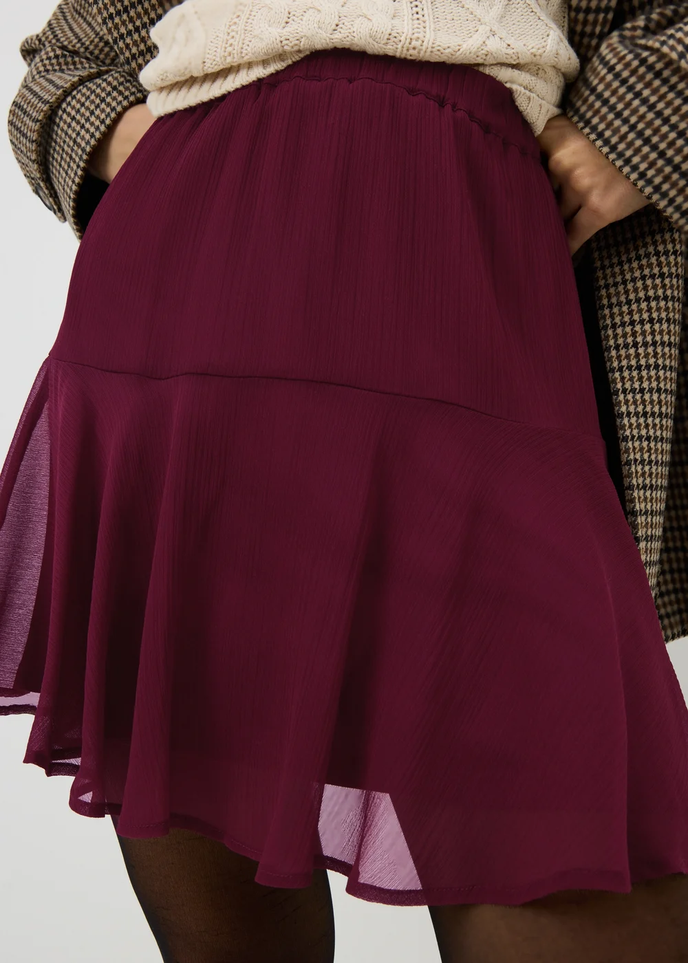 Burgundy Tiered Mini Skirt - Size 12 Image 2