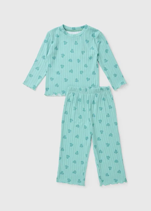 Girls Sage Heart Ribbed Pyjama Set (1-7yrs) - Age 2 - 3 Years Image 1