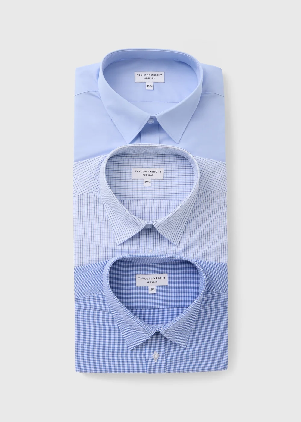 Taylor & Wright 3 Pack Blue Check Easy Care Regular Fit Shirts - 14.5 Collar Image 1