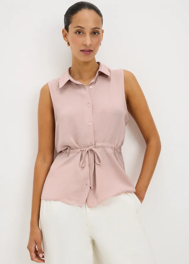 Pink Tie Waist Sleeveless Shirt