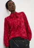 Red Jacquard Tie Neck Blouse - Size 16 Image 1
