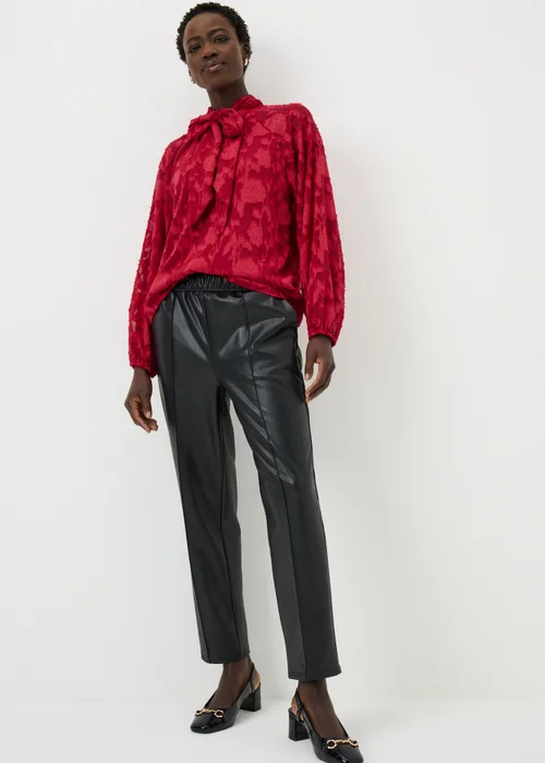 Red Jacquard Tie Neck Blouse - Size 16 Image 2