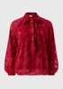 Red Jacquard Tie Neck Blouse - Size 16 Image 4
