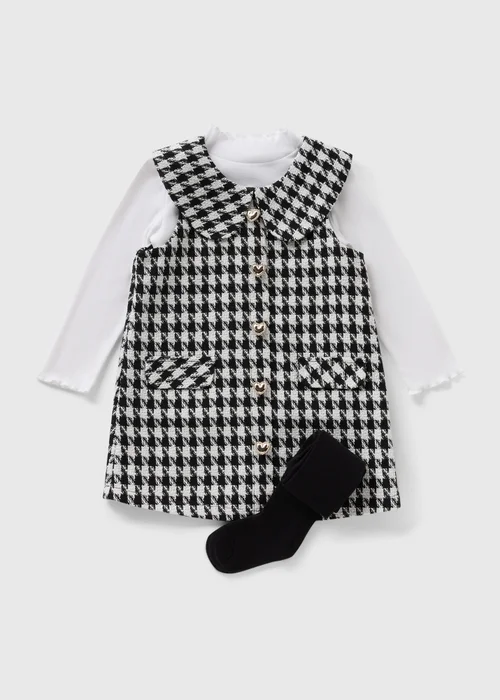 Girls Black Dogtooth Boucle Top & Pinafore Set (1-7yrs) - Age 3 - 4 Years Image 1