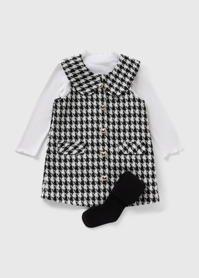 Girls Black Dogtooth Boucle Top & Pinafore Set (1-7yrs)