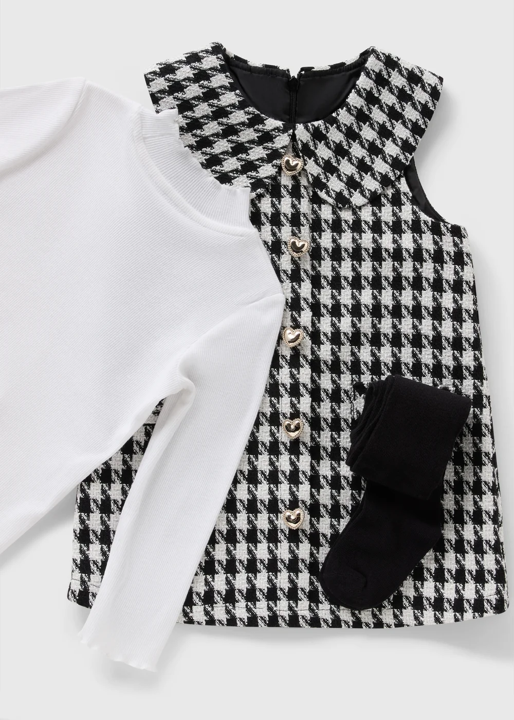 Girls Black Dogtooth Boucle Top & Pinafore Set (1-7yrs) - Age 3 - 4 Years Image 2