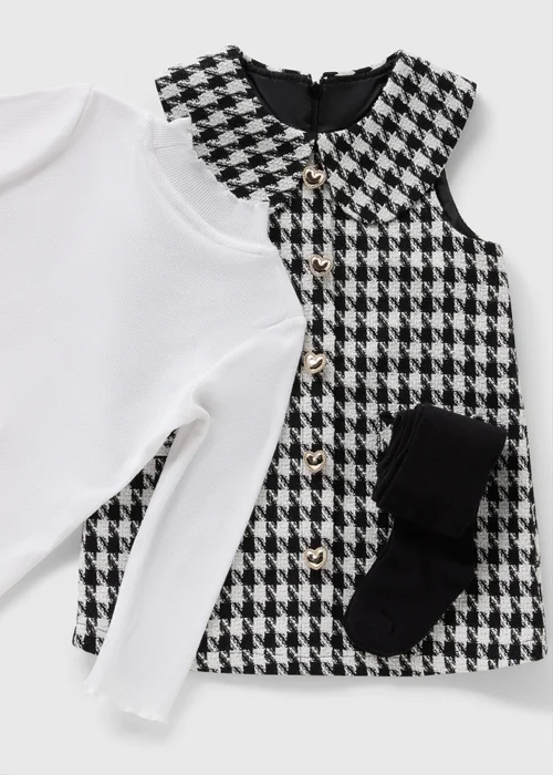 Girls Black Dogtooth Boucle Top & Pinafore Set (1-7yrs) - Age 3 - 4 Years Image 2