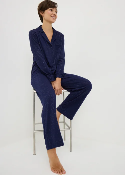 Navy Sparkle Jersey Pyjama Set - Extra small Image 1