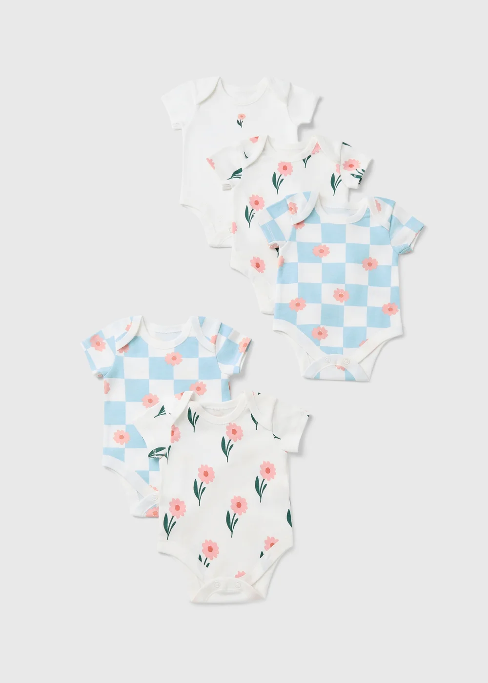 5 Pack Baby White Flower Bodysuits (Newborn-36mths) - Age 6 - 9 Months Image 1